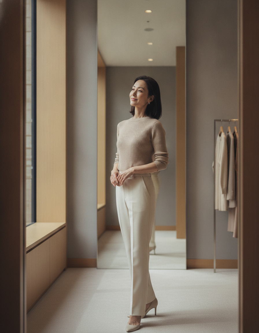 鏡の前で自分に自信を持つ女性